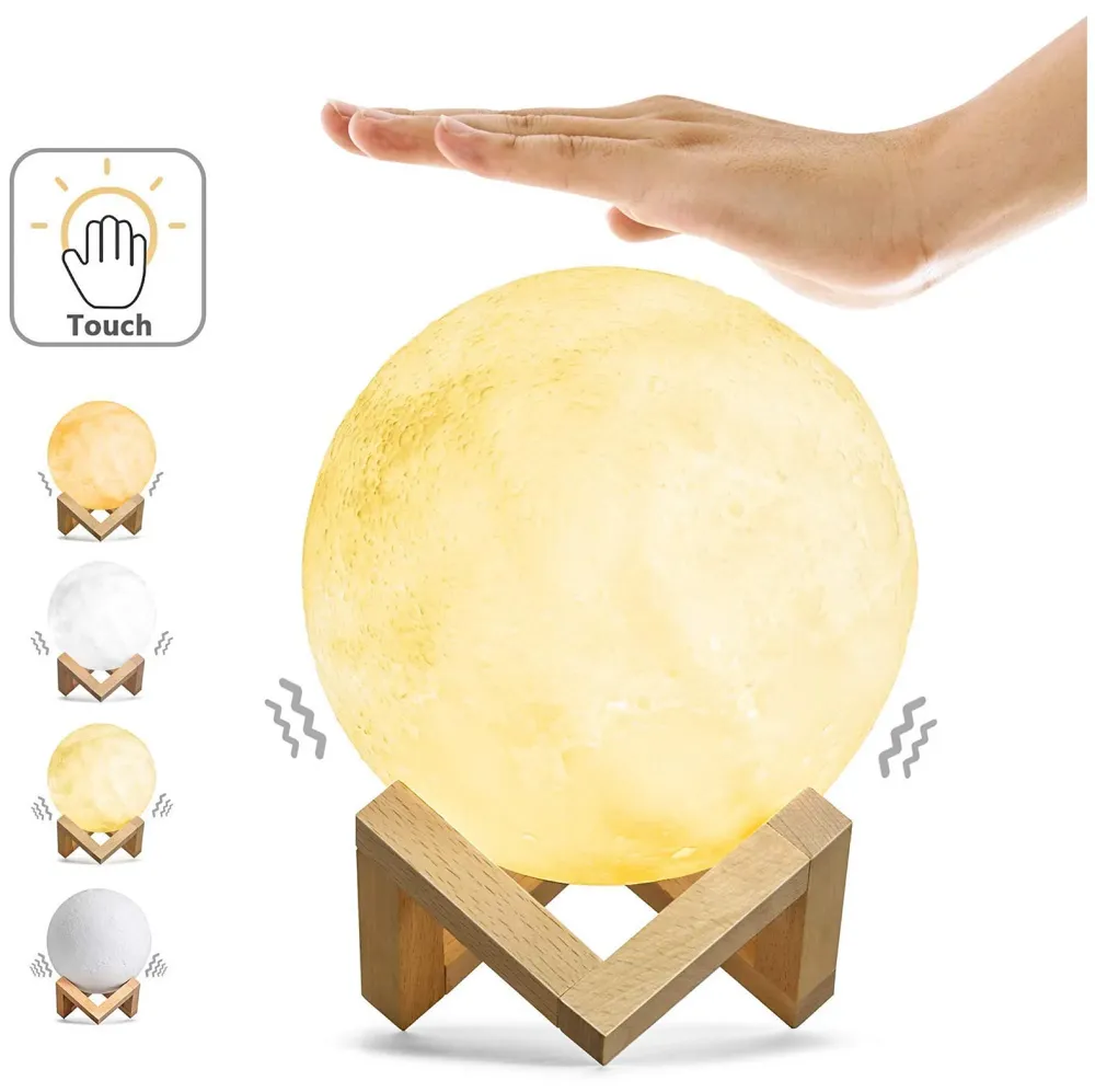 Upgraded Award Winning Moon Lamp Moon Light Touch Control Brightness 5.9 Inch 3D Printing Glowing Lunar Lamp Night Light with Stand USB Rechargeable Dimmable 3 Colours