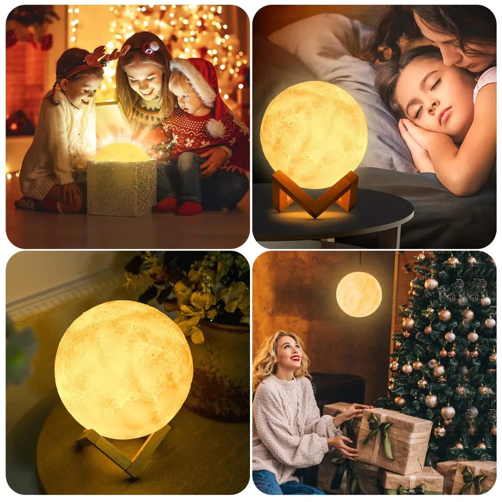 Upgraded Award Winning Moon Lamp Moon Light Touch Control Brightness 5.9 Inch 3D Printing Glowing Lunar Lamp Night Light with Stand USB Rechargeable Dimmable 3 Colours