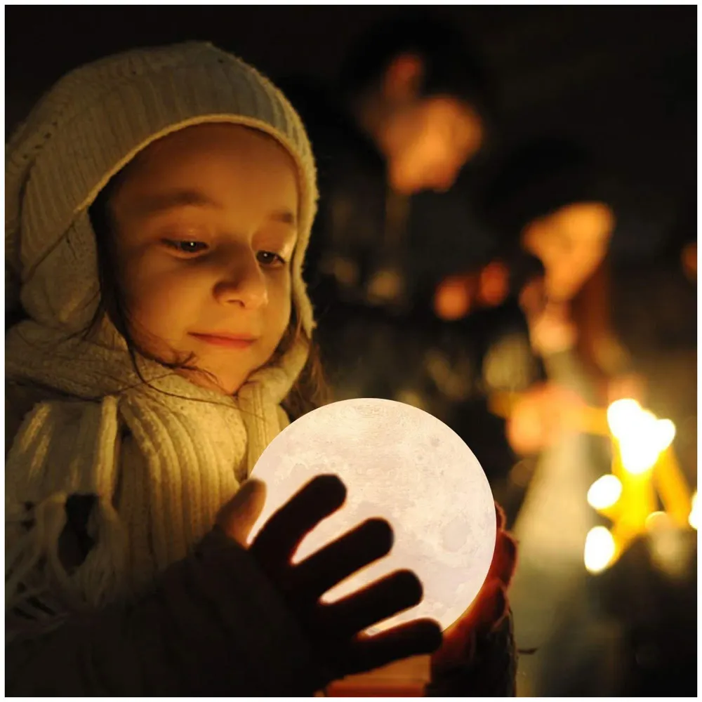 Upgraded Award Winning Moon Lamp Moon Light Touch Control Brightness 5.9 Inch 3D Printing Glowing Lunar Lamp Night Light with Stand USB Rechargeable Dimmable 3 Colours