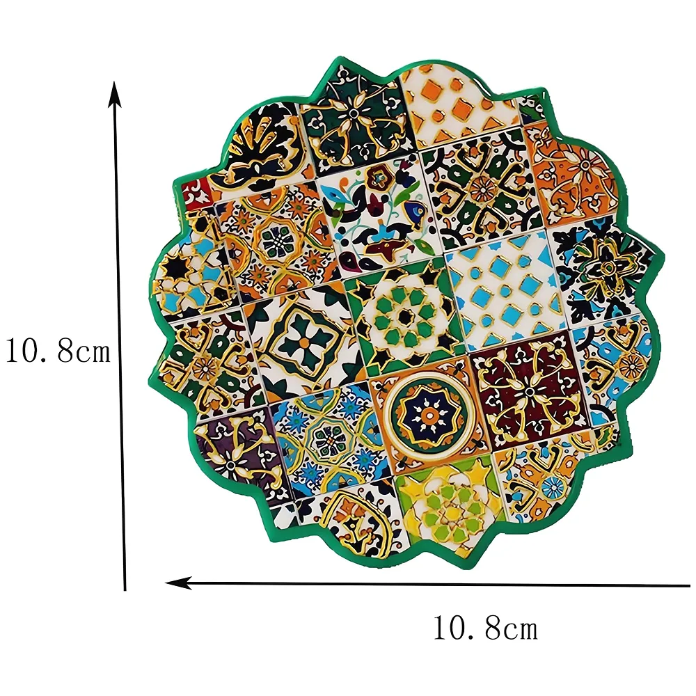 Set of 6 Moroccan Ceramic Coasters UV Printed Cork Base 4.4 inch