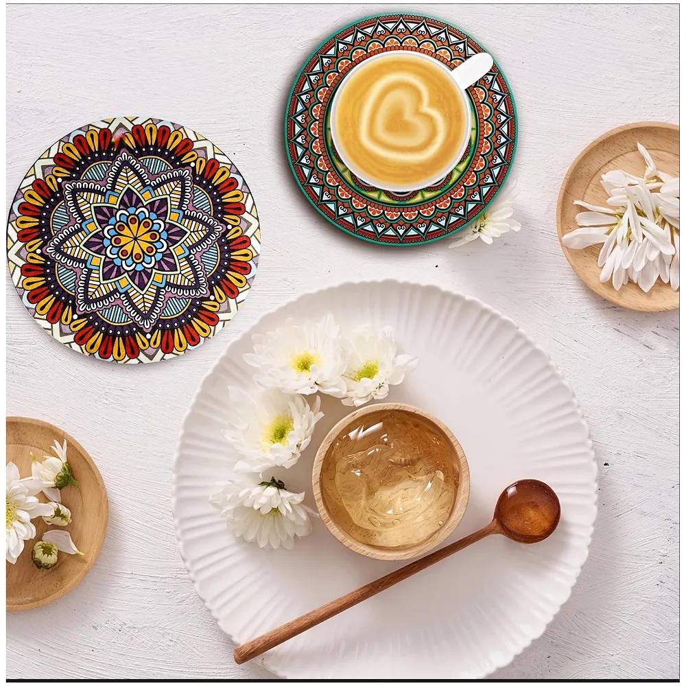 Set of 6 Moroccan PVC Flower Shaped Coasters Anti Skid 5.5in Red