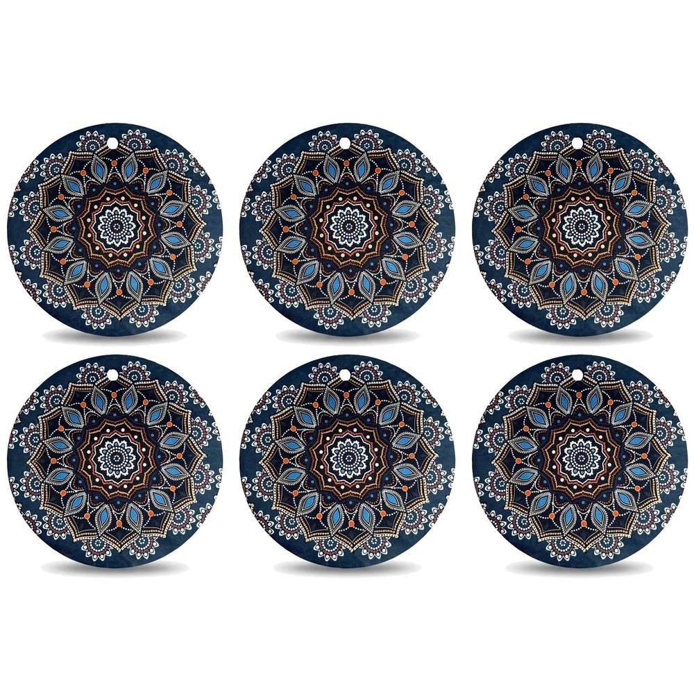 6 Pcs Moroccan Design PVC Flexible Coasters for Table Decor, Set of 6 Printed Flower Shaped Base for Anti-Skid | Gift for Housewarming Room Bar Decor (5.5 inches) Dark Green