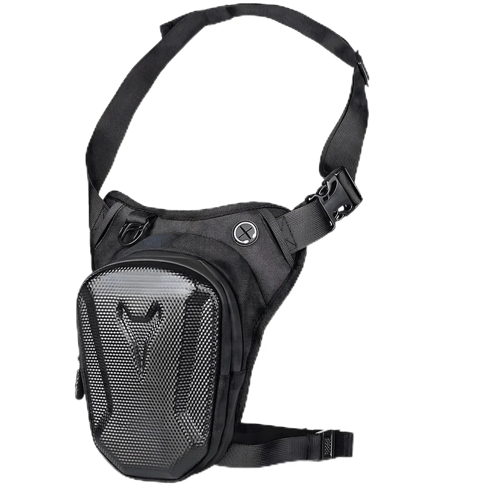 Waterproof Motorcycle Leg Bag | Hard Shell Carbon Texture | 4-Way Wear Leg Crossbody Chest Shoulder | Double Layer Storage | Honeycomb Pad | Men Women