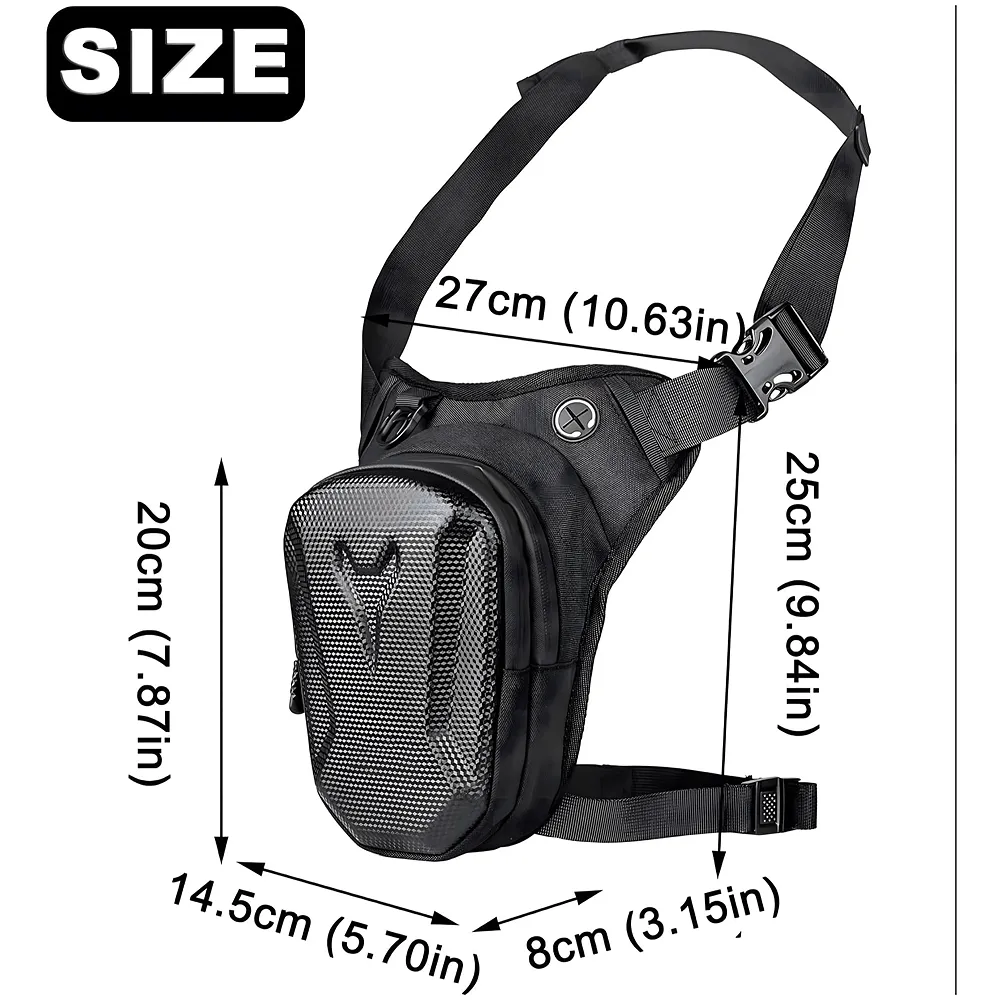 Waterproof Motorcycle Leg Bag | Hard Shell Carbon Texture | 4-Way Wear Leg Crossbody Chest Shoulder | Double Layer Storage | Honeycomb Pad | Men Women