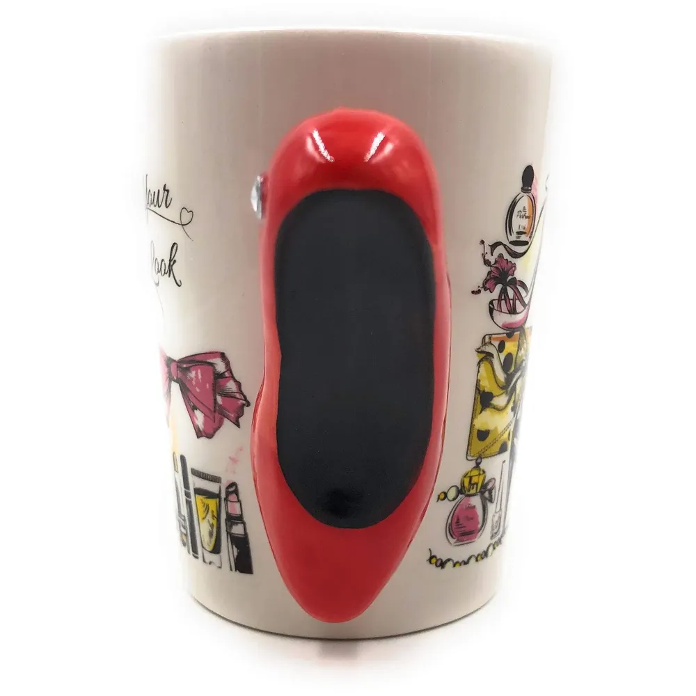 3-D Molded, High Heels Ceramic Mug with Spoon and Lid - Box Packed and High Detailing