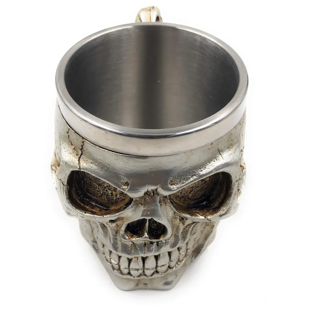 3D Skull Mug Stainless Steel 301-400ml Coffee Tea Cup (Smiling Silver)