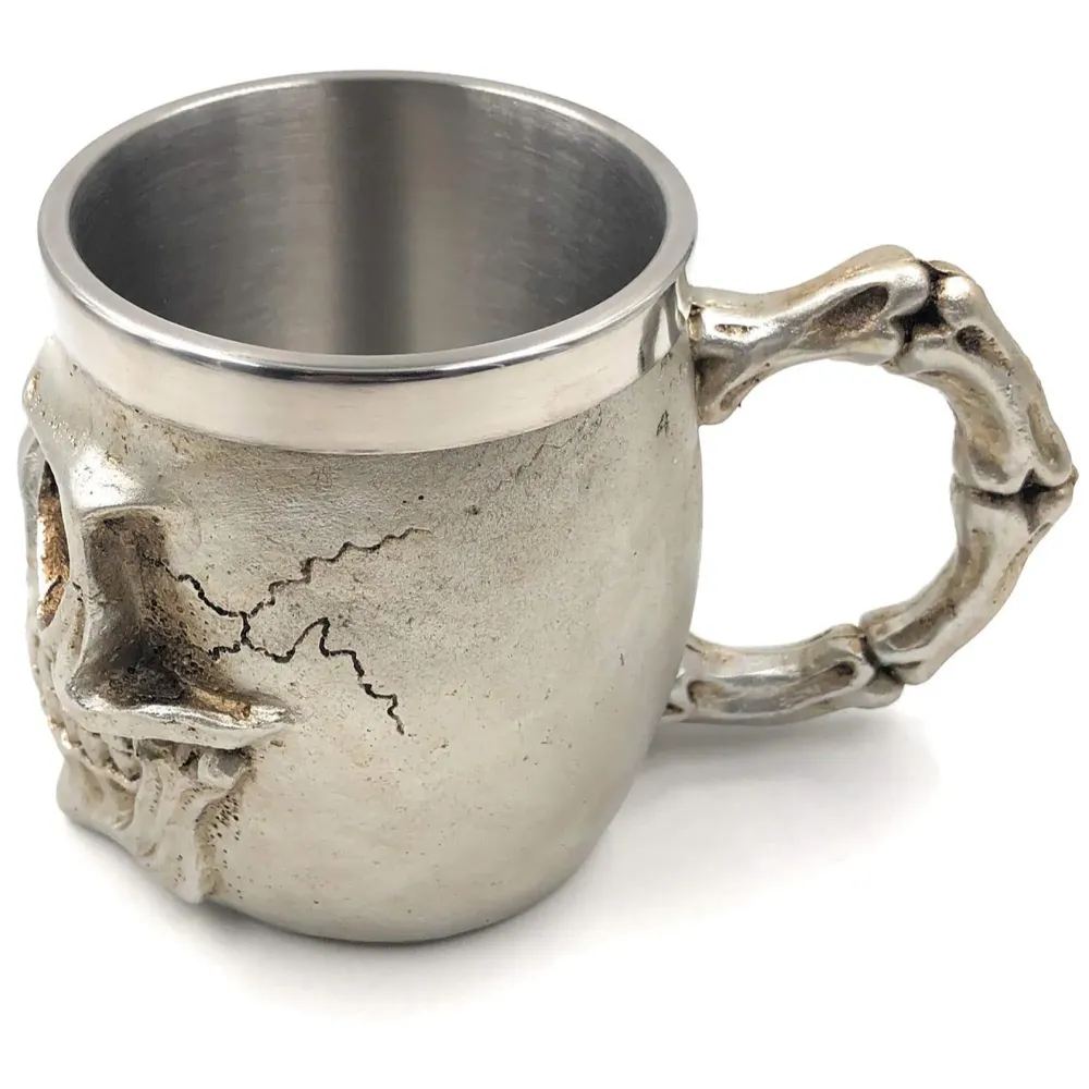 3D Skull Mug Stainless Steel 301-400ml Coffee Tea Cup (Smiling Silver)