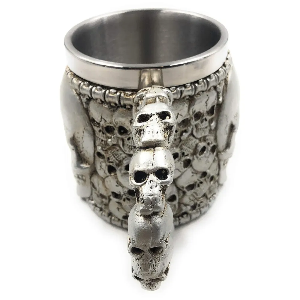 3D Skull Mug Stainless Steel 301-400ml Coffee Tea Cup (Red Eyes Silver)