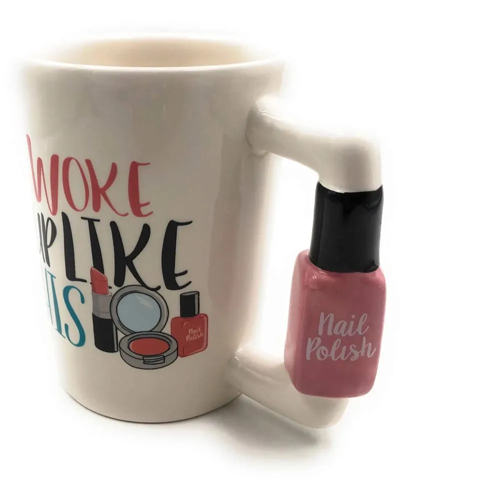 3-D Molded I Cute Animal Ceramic Mug with Spoon and Lid ~ Box Packed and High Detailing (Nail Polish)