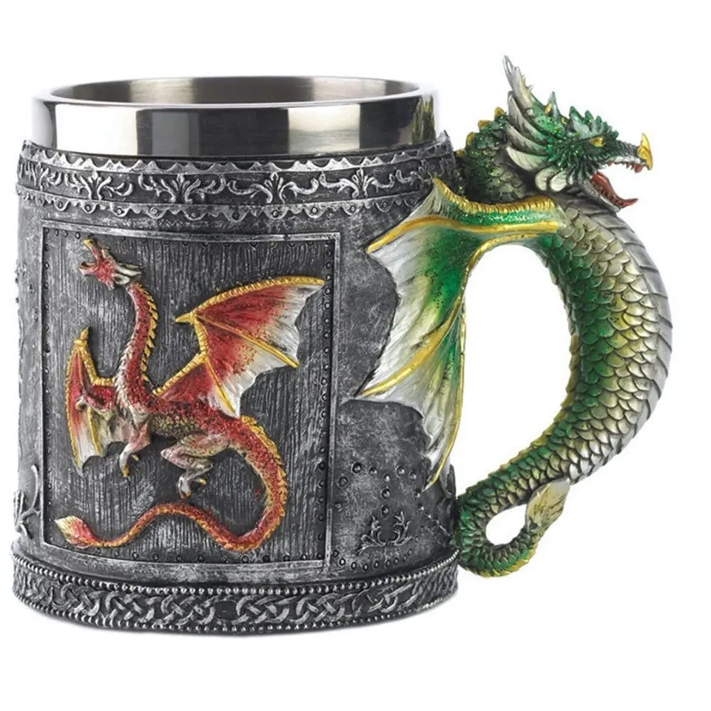 Vintage Dragon Mug, Stainless Steel Hand Painted Coffee Mugs 301-400ML