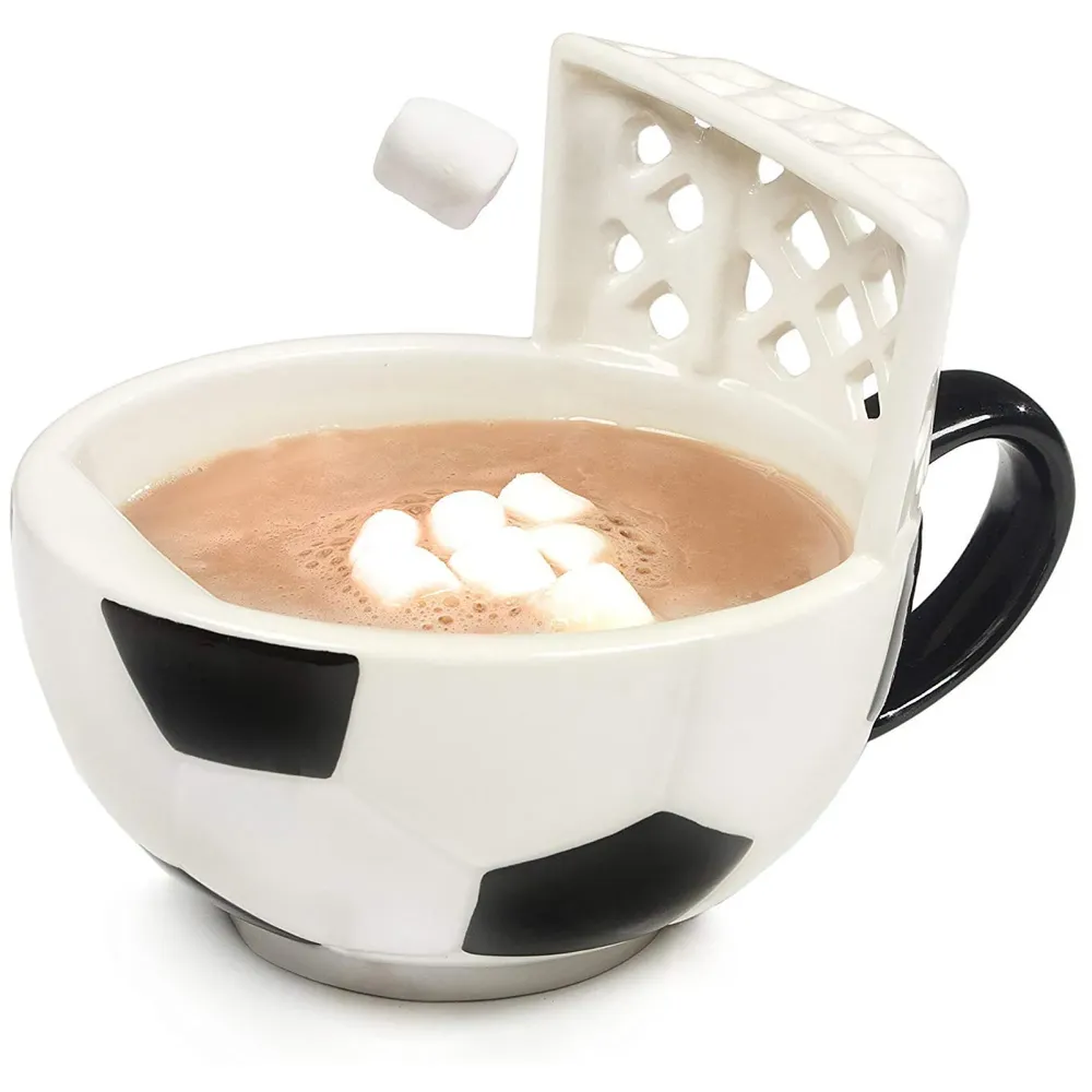 3-D Molded I Cute Animal Ceramic Mug with Spoon and Lid ~ Box Packed and High Detailing (Football)