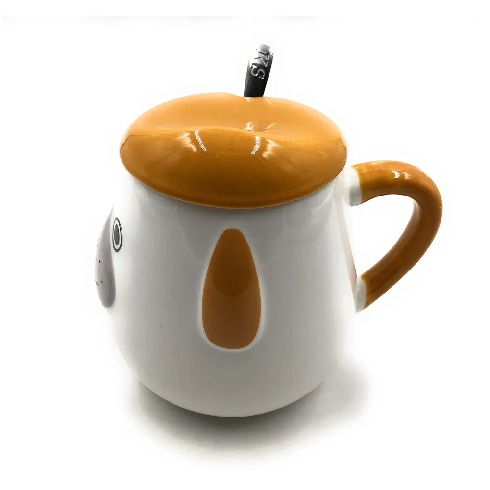 Ceramic Mug With Spoon And Lid - Brown