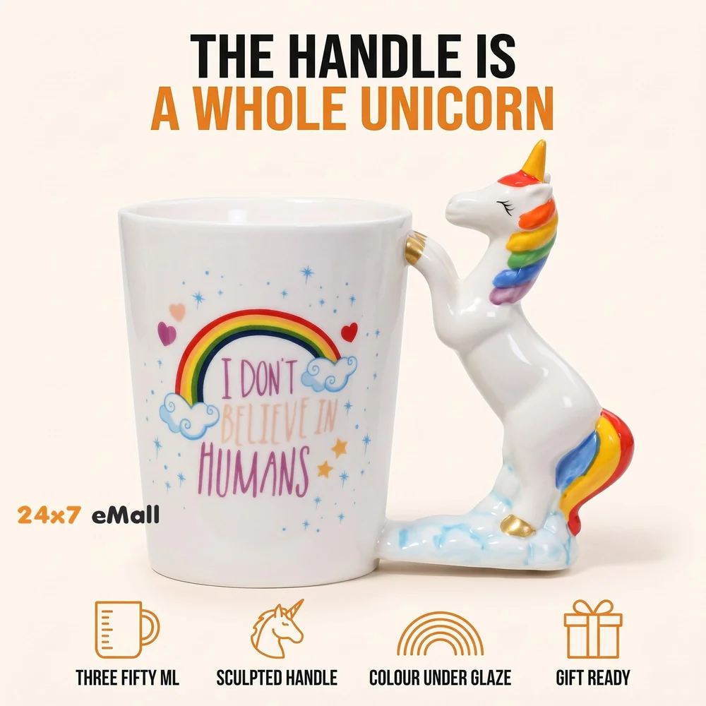 Unicorn Mug 3D Creative Art Coffee Mug Ceramic Milk Cups Travel Mug, Quality Ceramic Mug for Kids - White, 350 ml