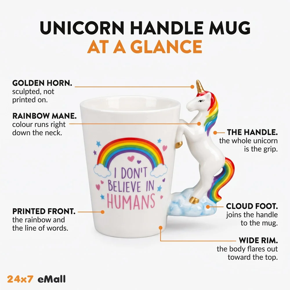 Unicorn Mug 3D Creative Art Coffee Mug Ceramic Milk Cups Travel Mug, Quality Ceramic Mug for Kids - White, 350 ml