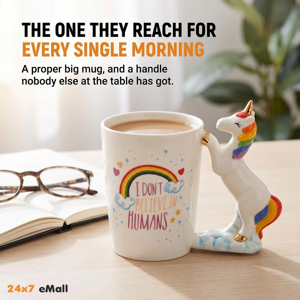 Unicorn Mug 3D Creative Art Coffee Mug Ceramic Milk Cups Travel Mug, Quality Ceramic Mug for Kids - White, 350 ml