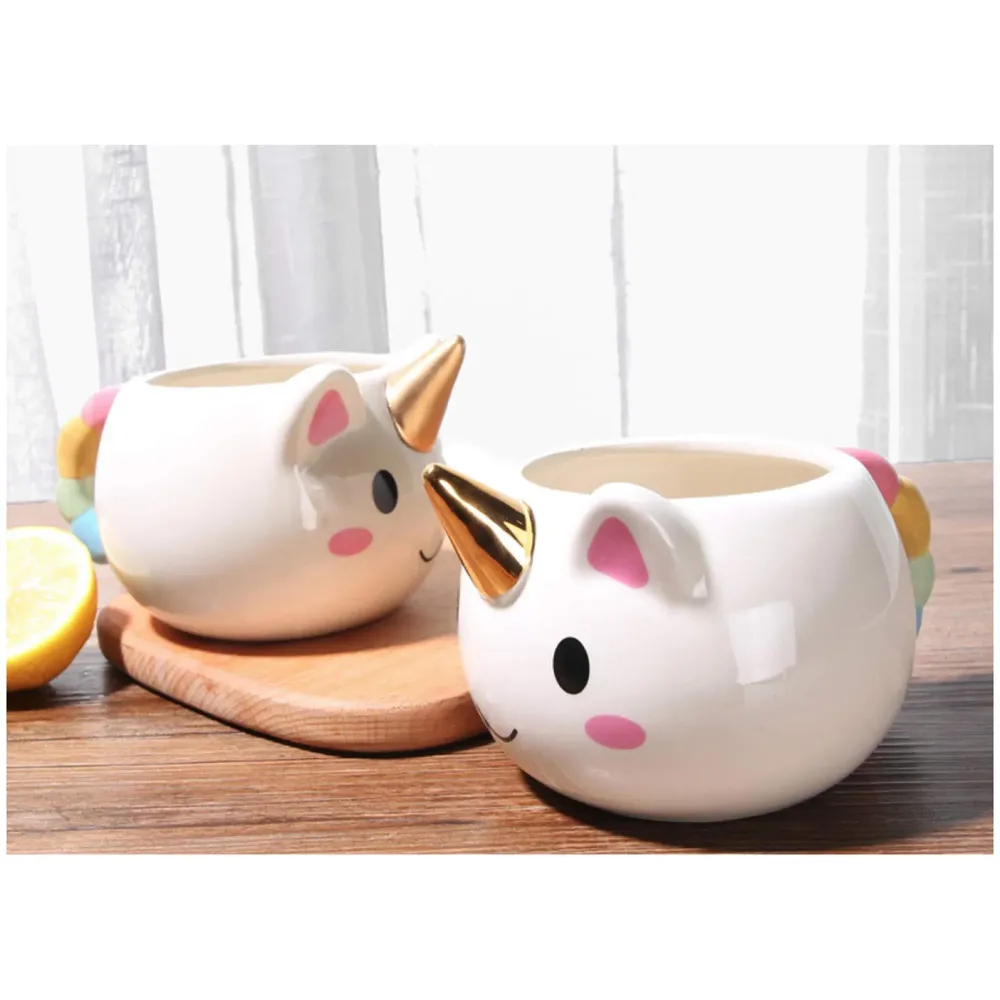 3D Creative Art ceramic Coffee Mug Cup with Unicorn Handle - White, Multicolour