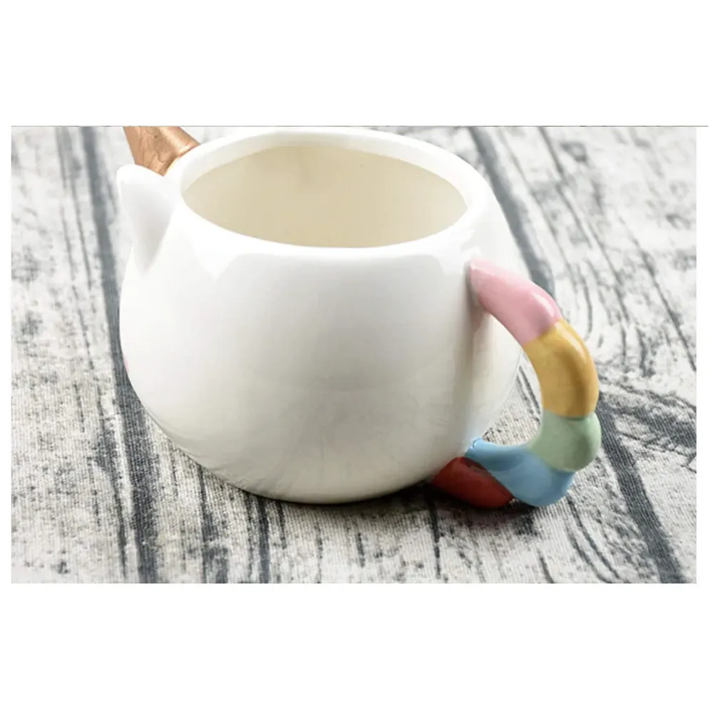 3D Creative Art ceramic Coffee Mug Cup with Unicorn Handle - White, Multicolour