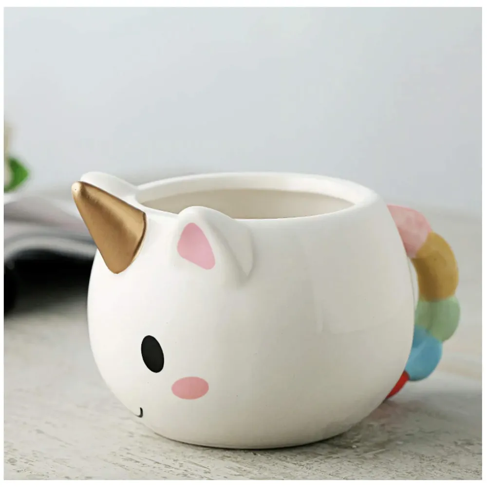 3D Creative Art ceramic Coffee Mug Cup with Unicorn Handle - White, Multicolour
