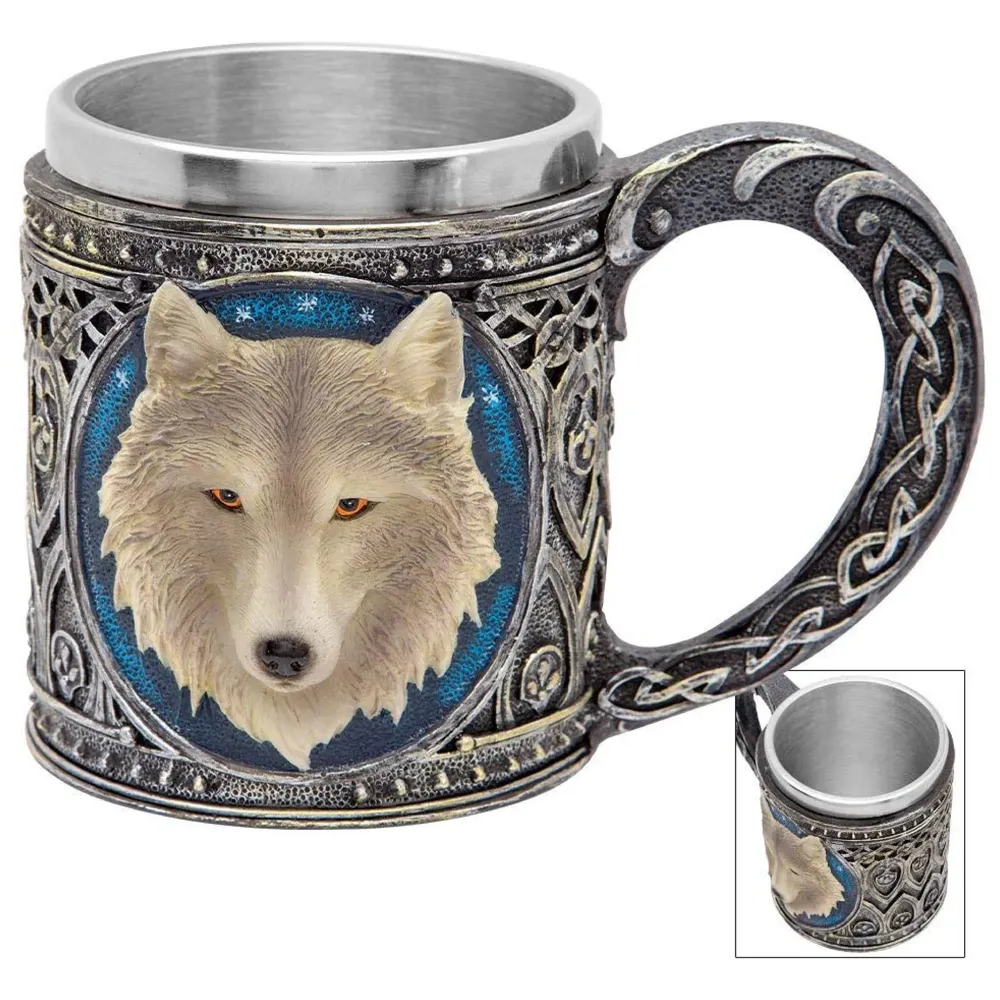 3D Skull Mug Stainless Steel 301-400ml Coffee Tea Cup (Wolf)