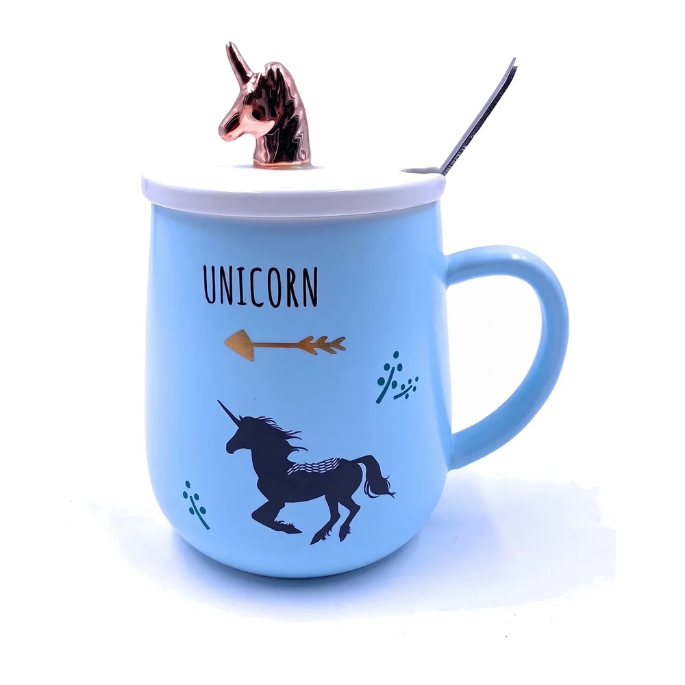Unicorn Mug Cup 3D Design 350 ML with Lid and Spoon (Blue)