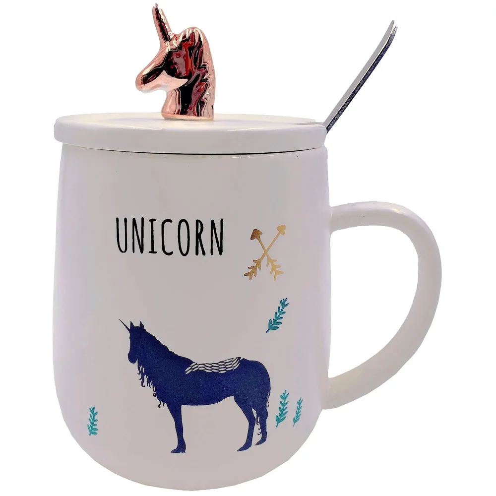 Unicorn Mug Cup 3D Design 350 ML with Lid and Spoon (White)