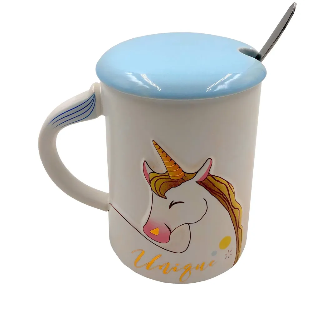 Ceramic Coffee Mug With Spoon And Lid - 350 ml