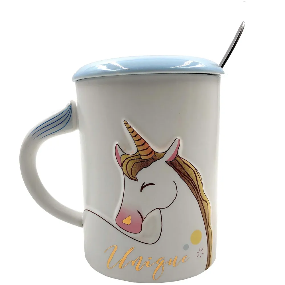 Ceramic Coffee Mug With Spoon And Lid - 350 ml