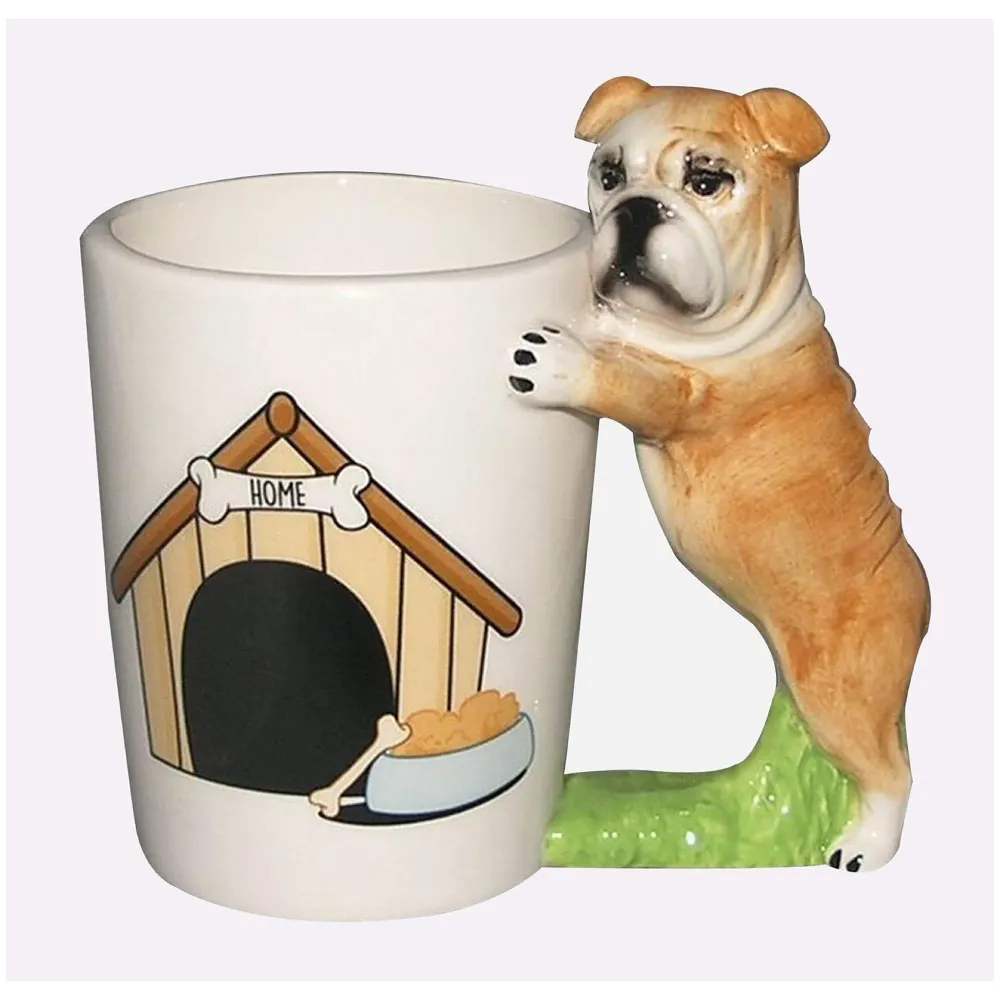 Cartoon Ceramic Coffee Mug Hand Painted Cute Dog Porcelain Milk Mug Animal Puppies Dog Tea Cup Hot Water Cup. (Bull Dog)