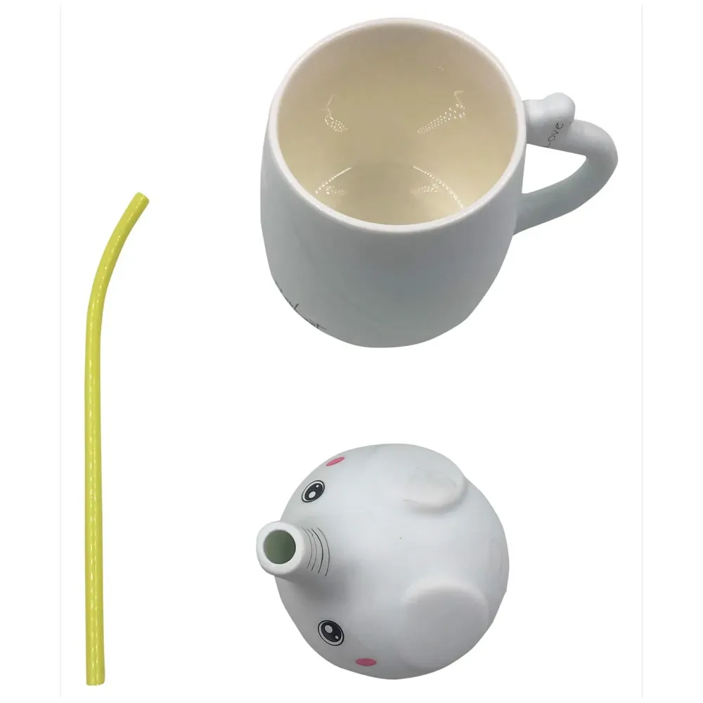 3-D Molded I Cute Animal Ceramic Mug with Spoon and Lid ~ Box Packed and High Detailing (Elephant Blue)