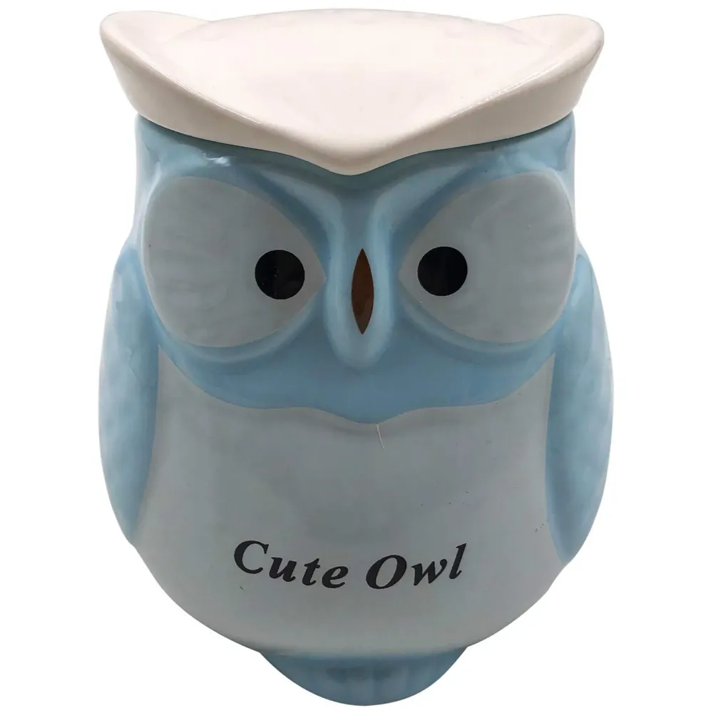 3-D Molded I Cute Animal Ceramic Mug with Spoon and Lid ~ Box Packed and High Detailing (Owl Blue)