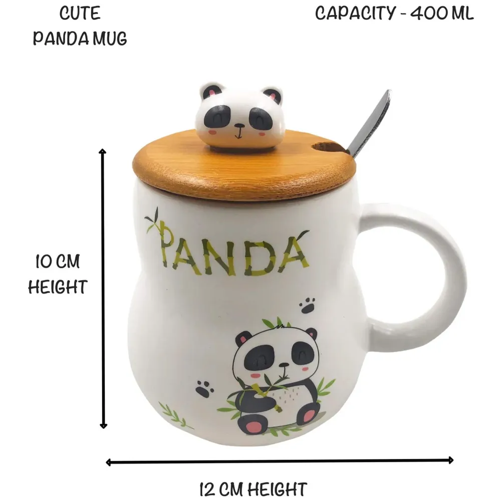 3-D Molded I Cute Animal Ceramic Mug with Spoon and Lid ~ Box Packed and High Detailing (Bamboo A)
