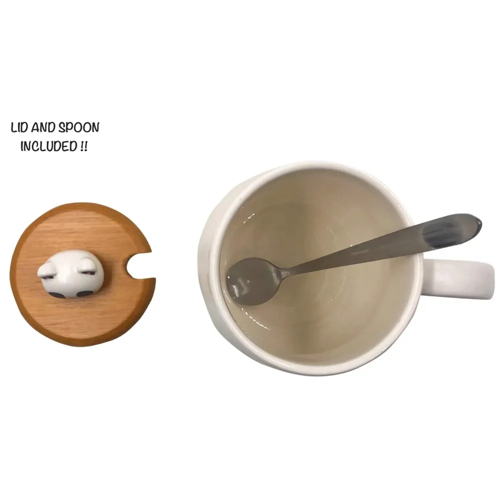 3-D Molded I Cute Animal Ceramic Mug with Spoon and Lid ~ Box Packed and High Detailing (Bamboo C)