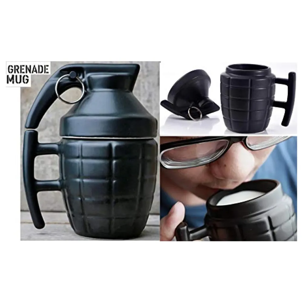 Hand Grenade Style Coffee Mug with Cover Office Ceramic Tea Cups 300 ML Insulated Home Milk Drinkware Mugs with Lid