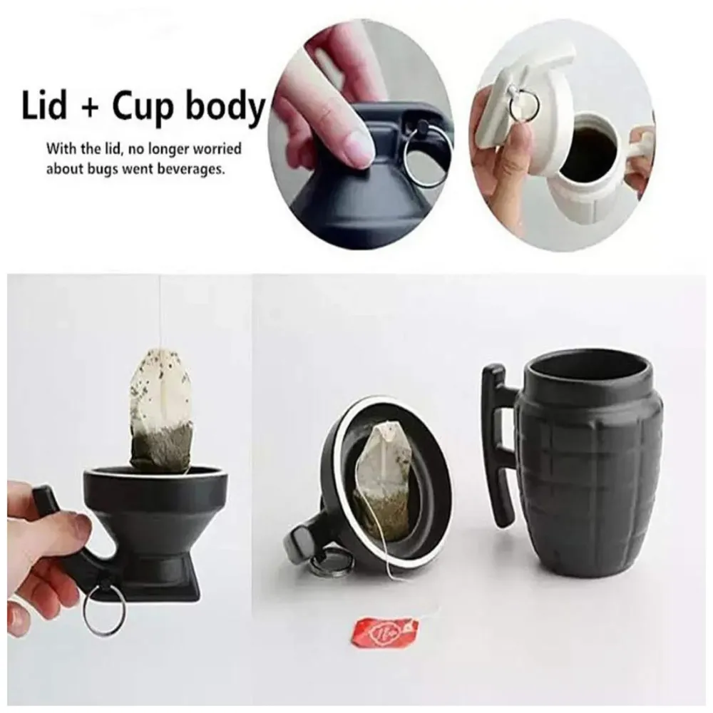 Hand Grenade Style Coffee Mug with Cover Office Ceramic Tea Cups 300 ML Insulated Home Milk Drinkware Mugs with Lid