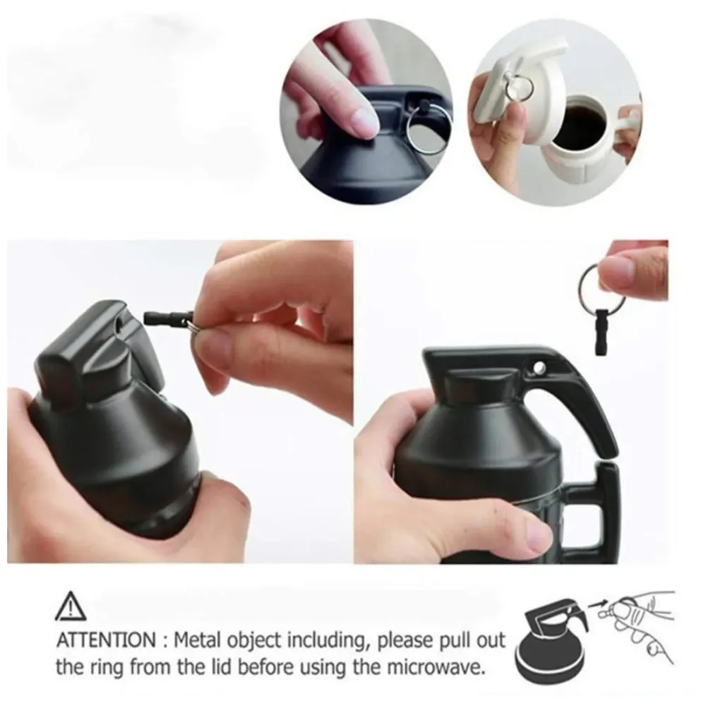 Hand Grenade Style Coffee Mug with Cover Office Ceramic Tea Cups 300 ML Insulated Home Milk Drinkware Mugs with Lid