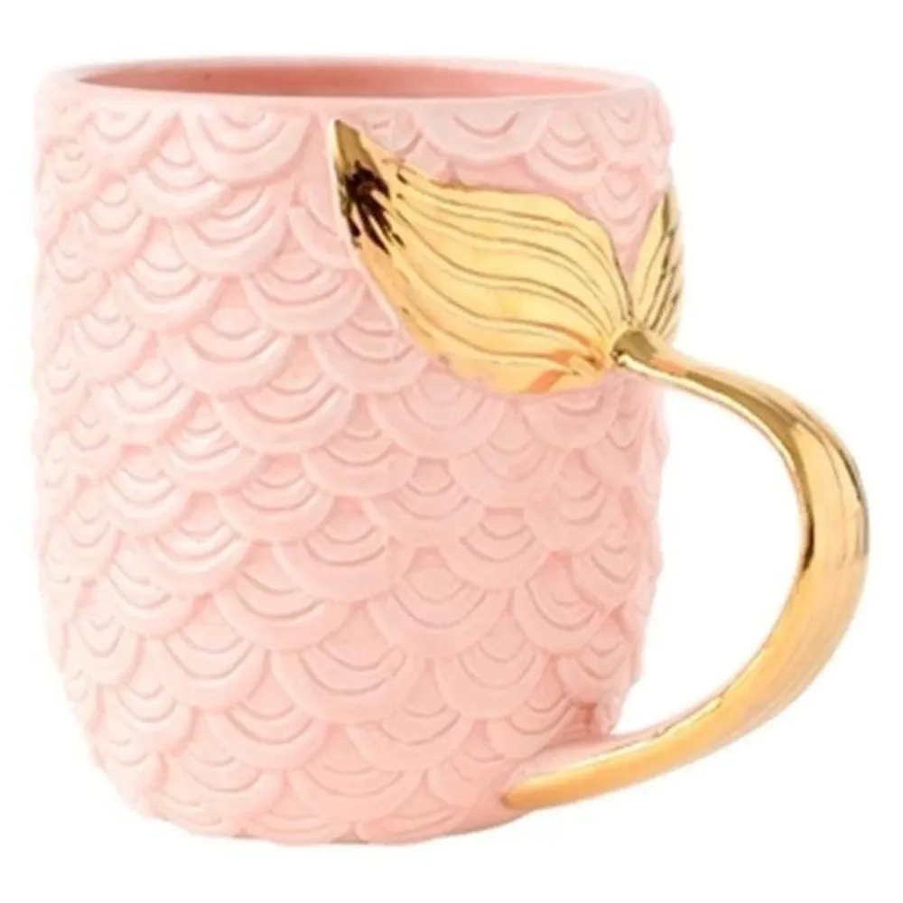 Premium Mermaid 3D Mug Ceramic Sculpted Coffee Mug 3D with Box Pink