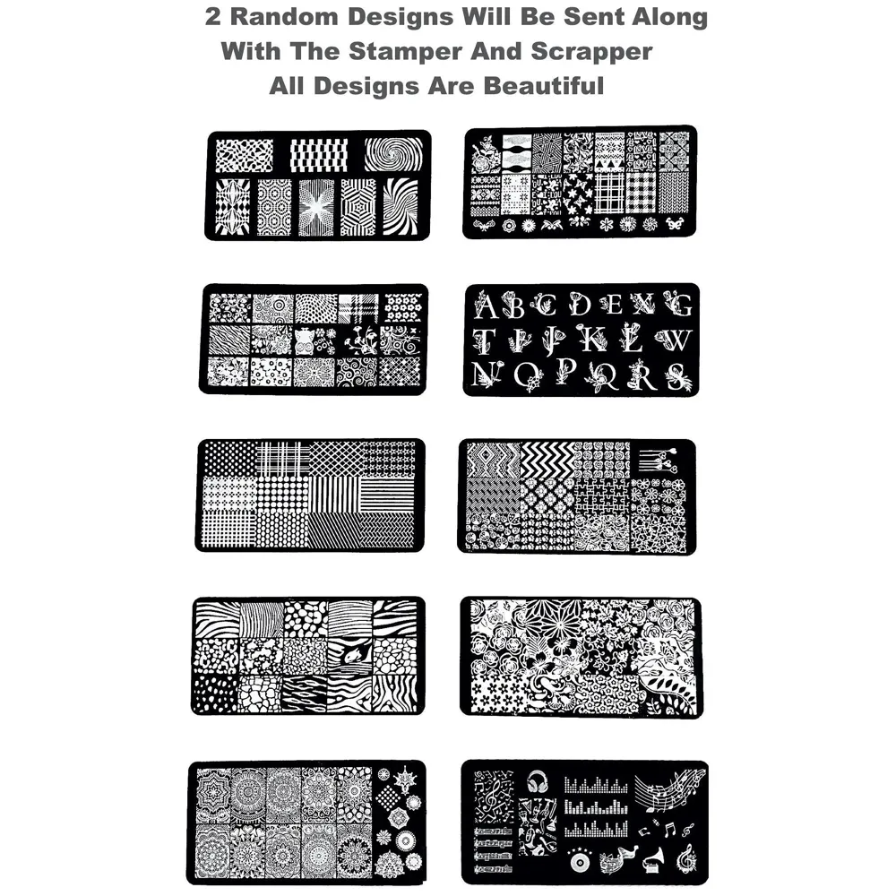 2 Pc Nail Art Plate, Stamper And Scrapper Set (Random Designs)