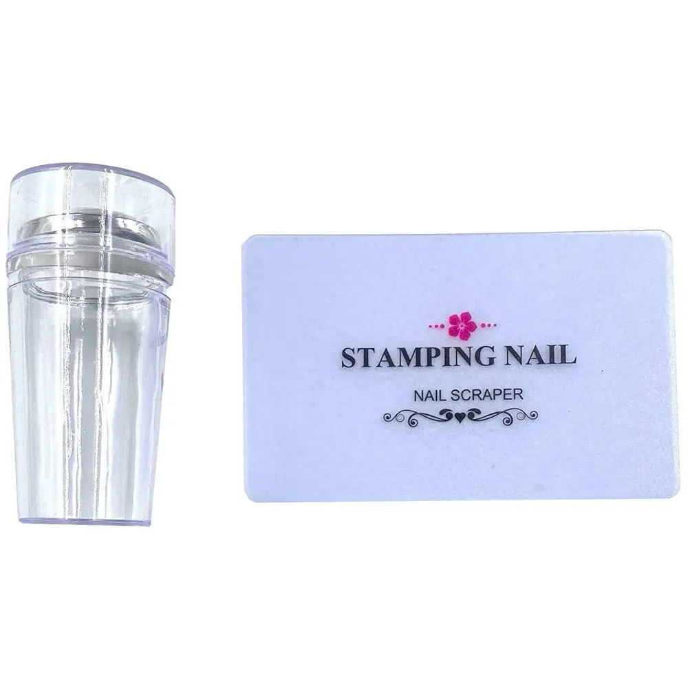 2 Pc Nail Art Plate, Stamper And Scrapper Set (Random Designs)