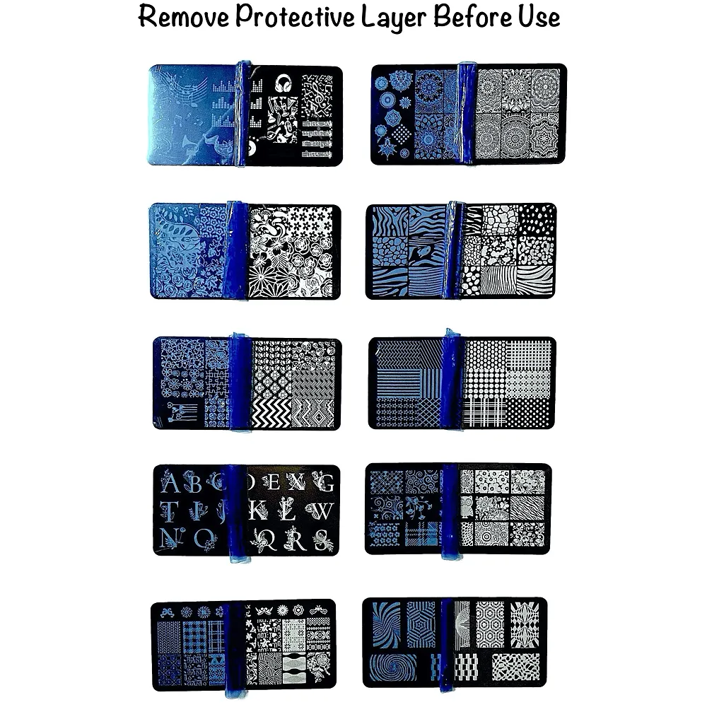 10 Pcs Nail Art Stamping Plates For Nail Art With Stamper And Scraper Included. 12 x 6 Cm - Premium