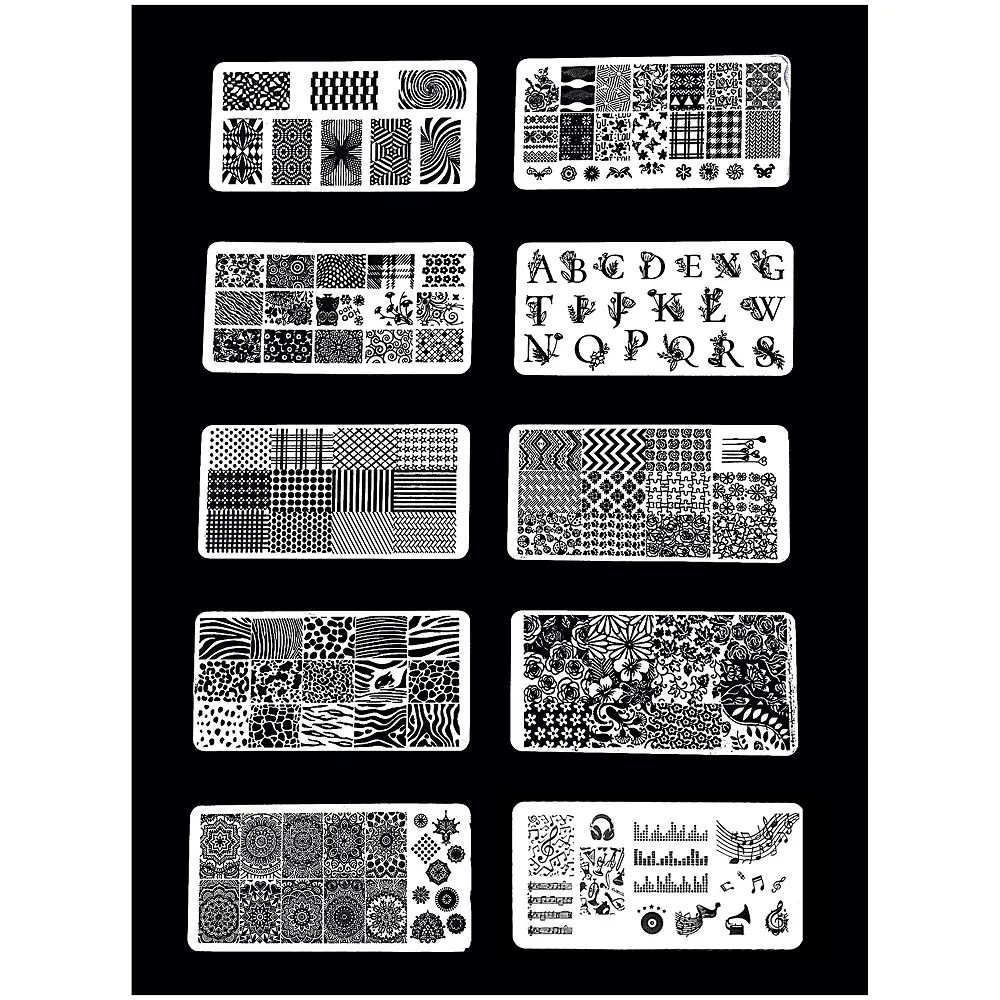 10 Pcs Nail Art Stamping Plates For Nail Art With Stamper And Scraper Included. 12 x 6 Cm - Premium