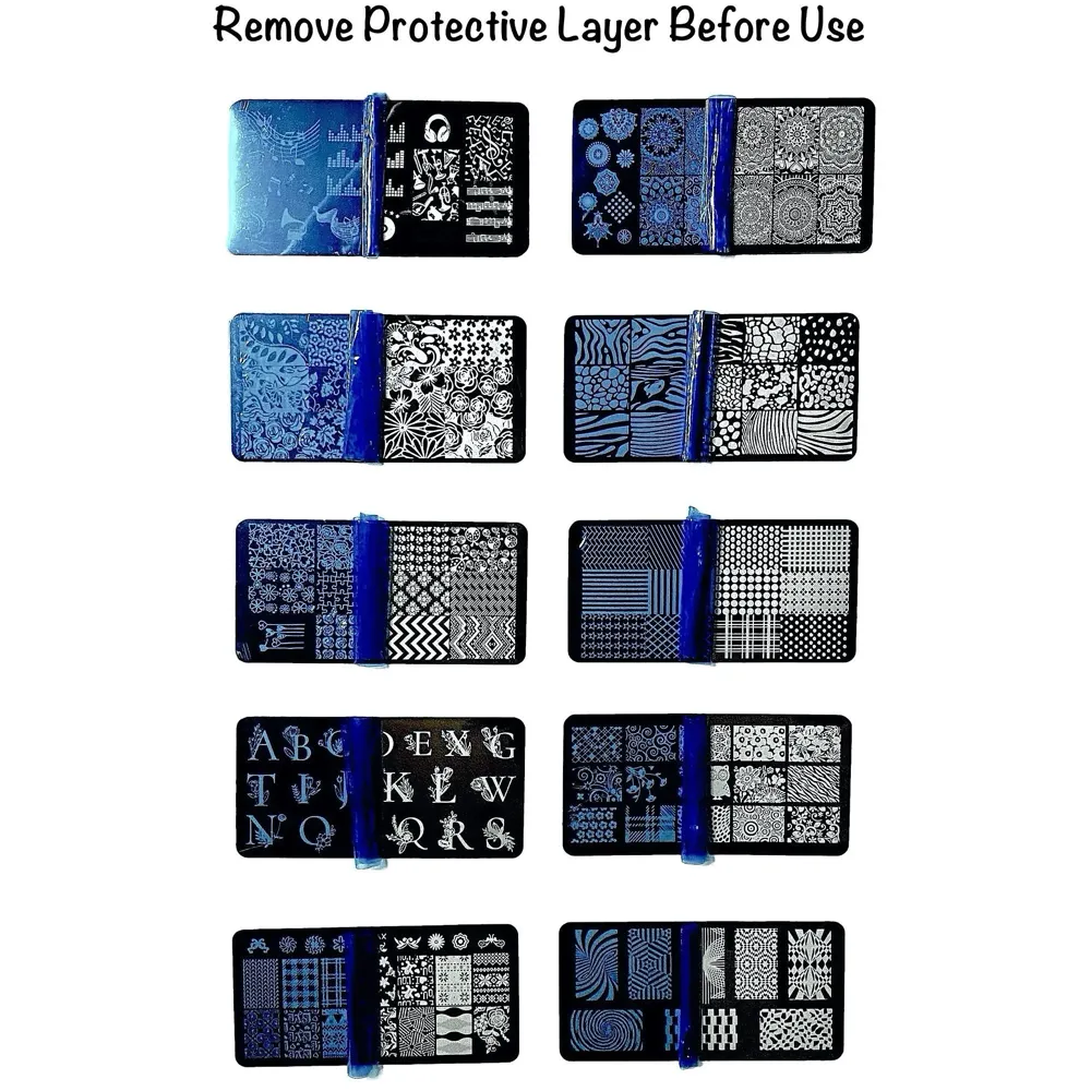 Nail Art 10 Pcs Nail Art Stamping Plates With Stamper And Scraper 12 x 6 Cm (10 Nail Plates)