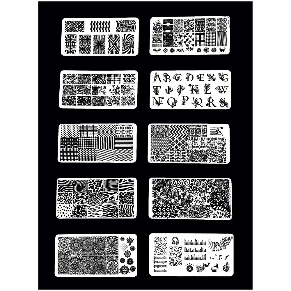 Nail Art 10 Pcs Nail Art Stamping Plates With Stamper And Scraper 12 x 6 Cm (10 Nail Plates)