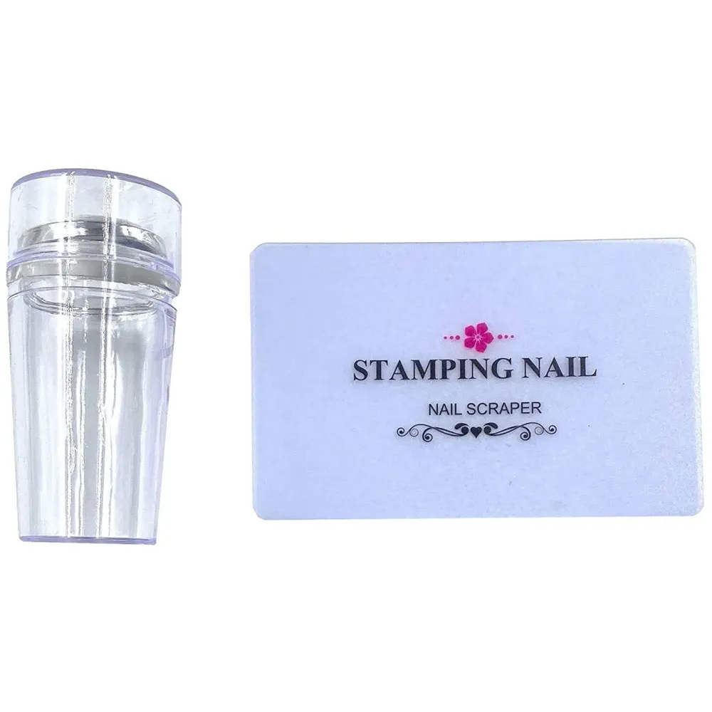 2 pcs Nail Art Stamping Plates With Stamper And Scrapper For Nail Art 12 x 6 Cm (Random Designs)