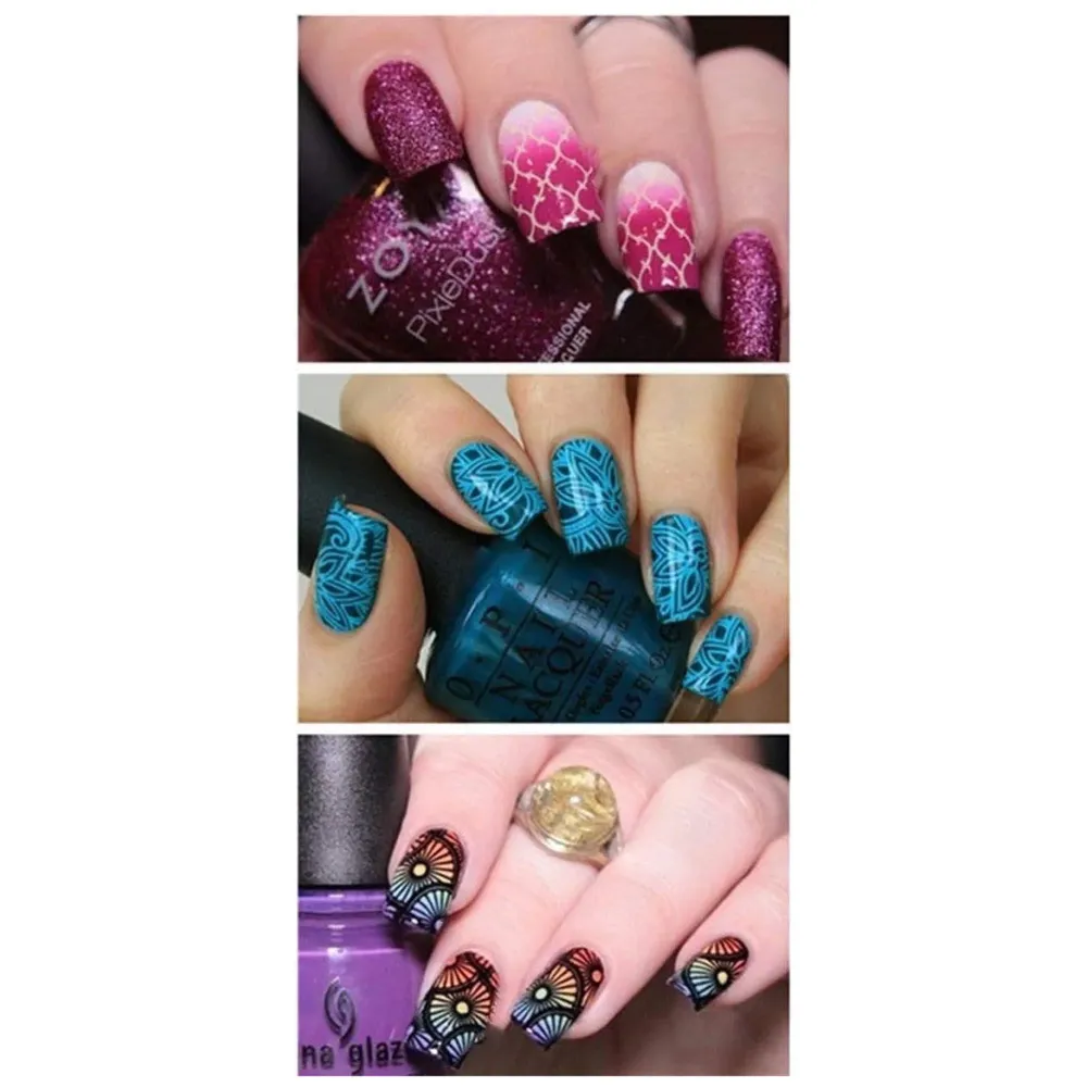 2 pcs Nail Art Stamping Plates With Stamper And Scrapper For Nail Art 12 x 6 Cm (Random Designs)