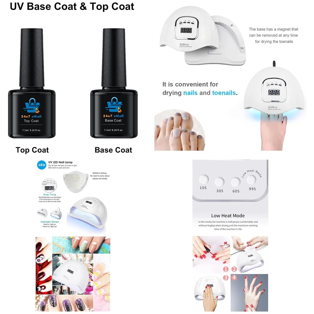 Combo UV Nail Dryer With Top And Base Professional Intelligent 48w 24 LEDs Automatic Sensor LED Nail Curing Nail Art Lamp Manicure Pedicure Tool Premium