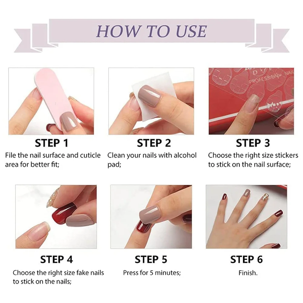 Press on Gel Nails 30 Pcs with Double Sided Jelly Adhesive Nail Glue Nail Filer Pink Gold