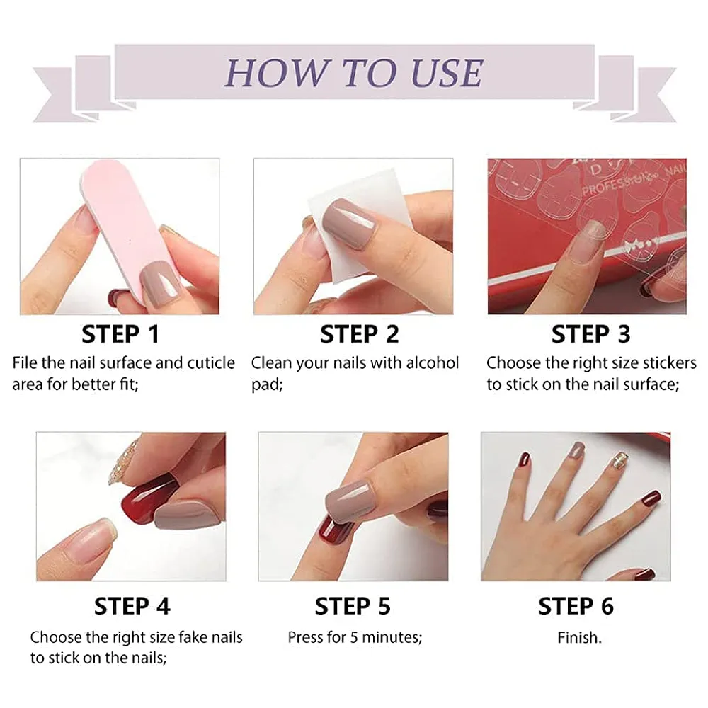 Press on Gel Nails 30 Pcs with Double Sided Jelly Adhesive Nail Glue Nail Filer Red Designer Premium