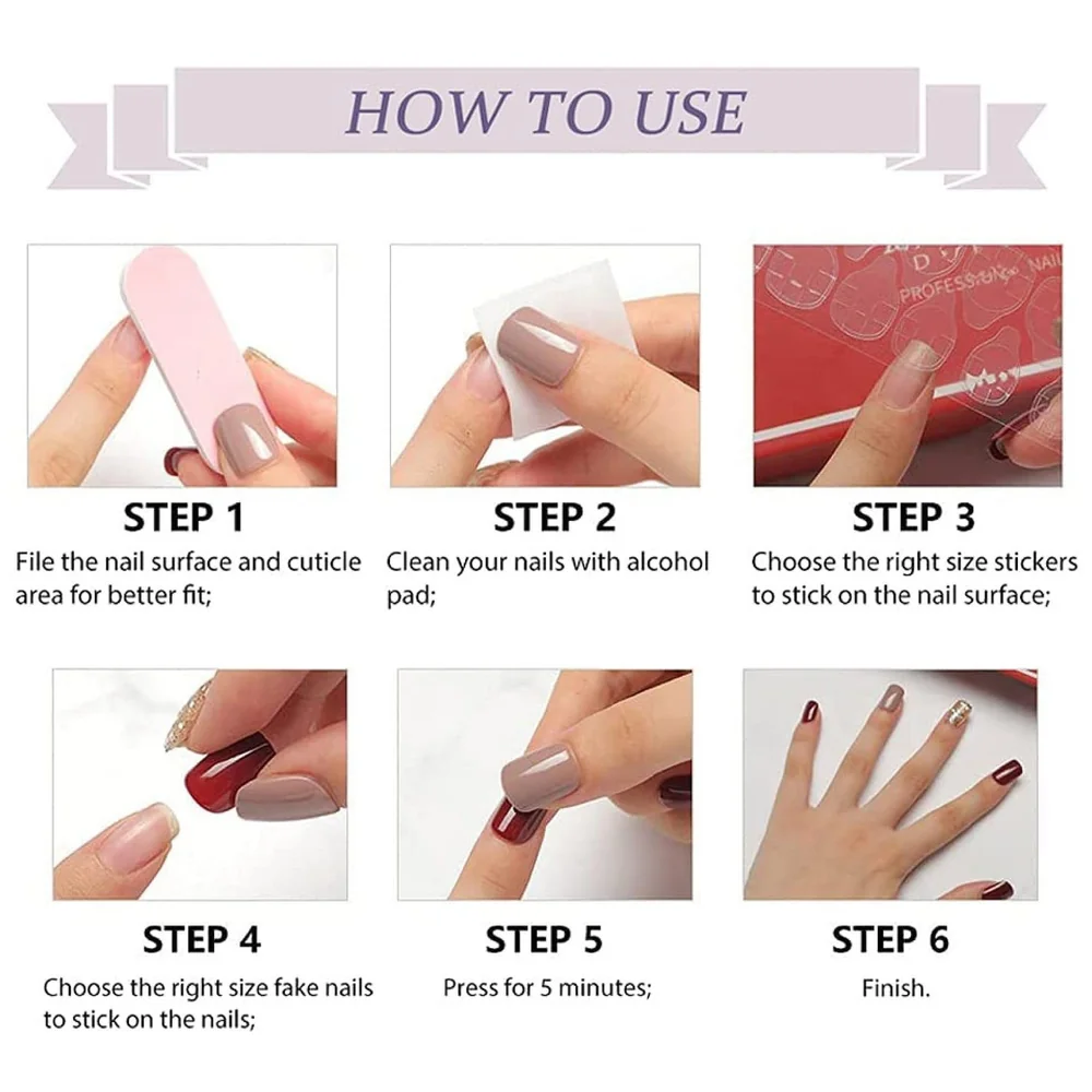 30 Pcs Press on Gel Nails Jelly Adhesive Glue Filer Pink Gold