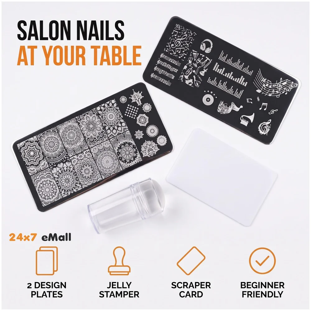 Nail Art Set 2 Pc Stamping Plate with Stamper and Scraper Kit