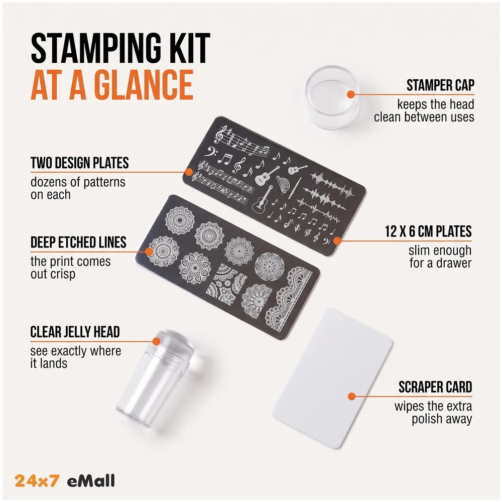 Nail Art Set 2 Pc Stamping Plate with Stamper and Scraper Kit